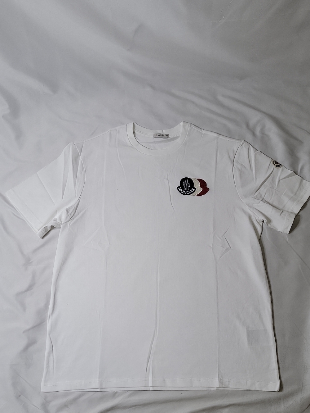 Moncler White Short Sleeve Crewneck T-Shirt with Logo Patch - Picture 1 of 4